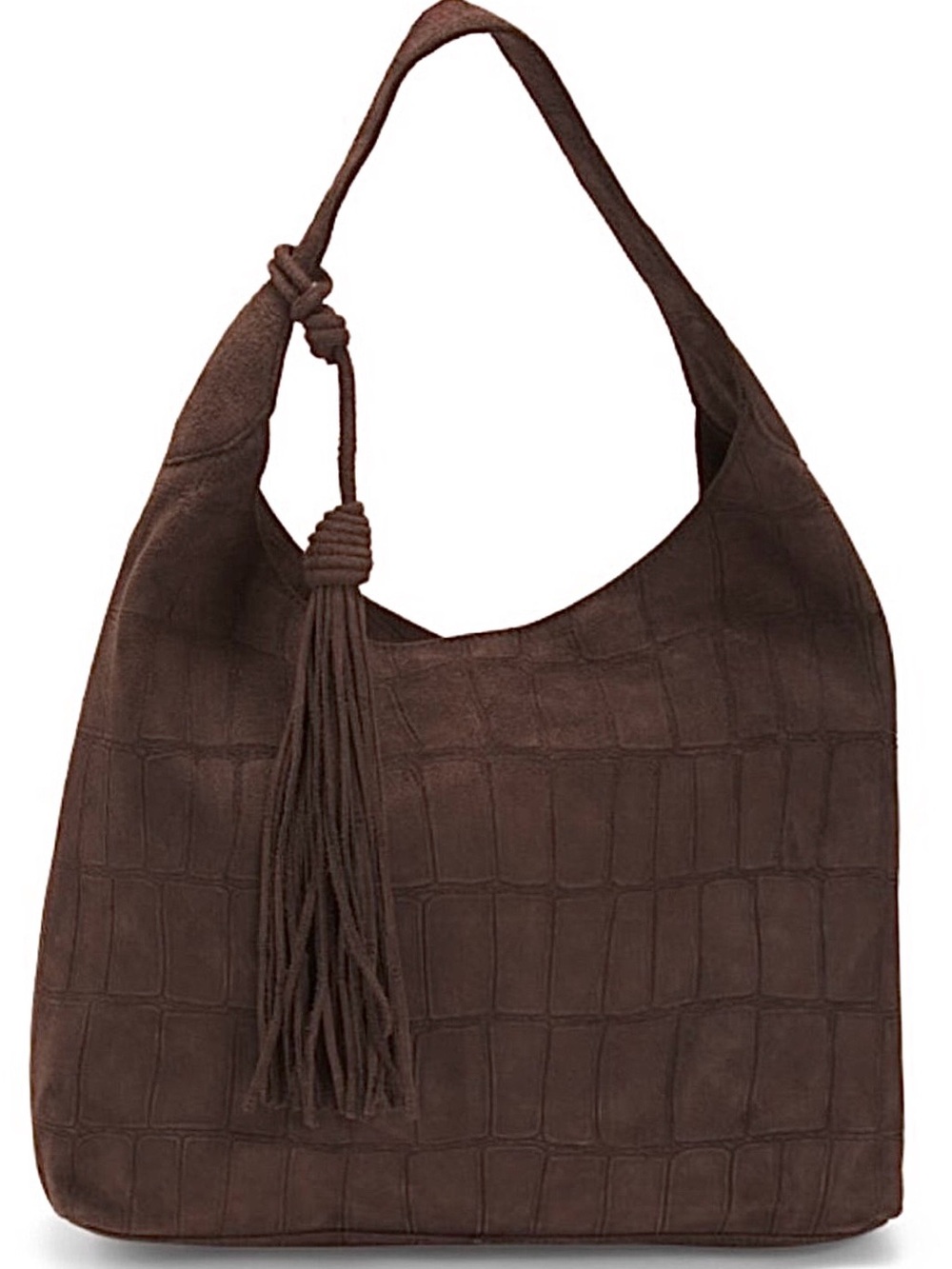 🆕Silviano Italian Leather Chocolate Brown Crocodile Suede Bag w/Tassel. GORGEOUS